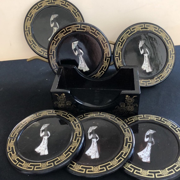 Handmade Art Inlaid Lacquer lady Coasters - Picture 3 of 3